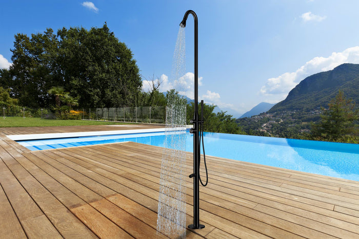 Doccia da Giardino 228x18x17,5 cm con Soffione Lavapiedi e Doccetta Sined Stintino Nero satinato