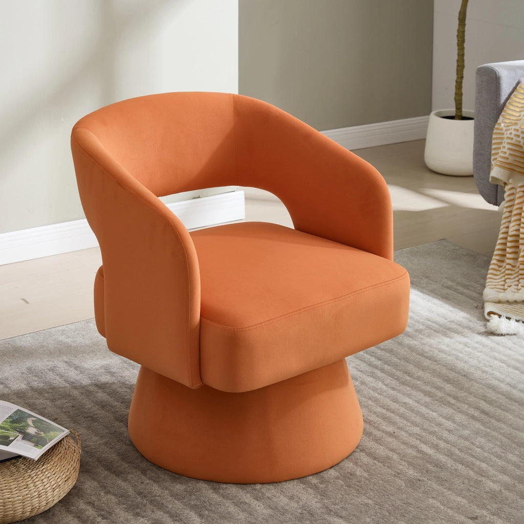 Poltrona Girevole 360¡ã in Velluto con Schienale Aperto ¨C MINIMAL ¨C Arancione