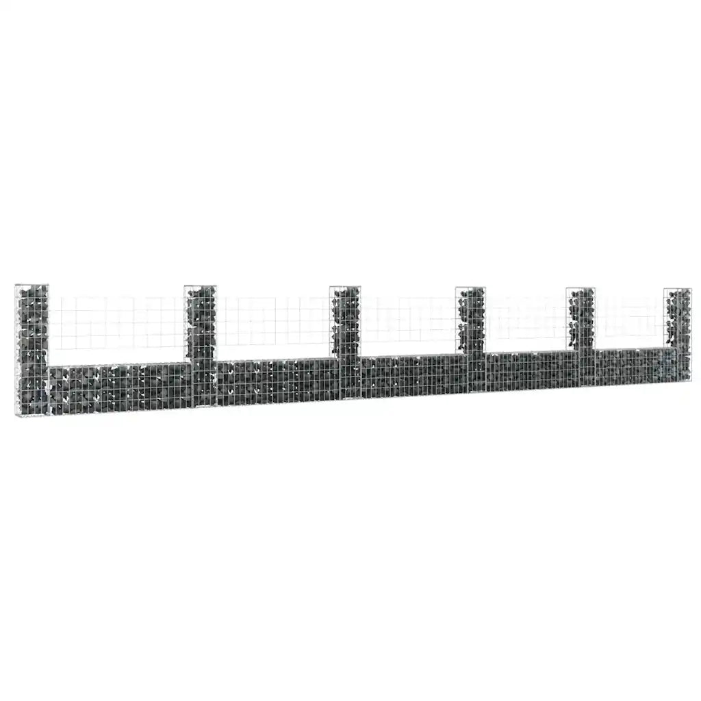 Cesto Gabbione a U con 6 Pali in Ferro 620x20x100 cm 151279