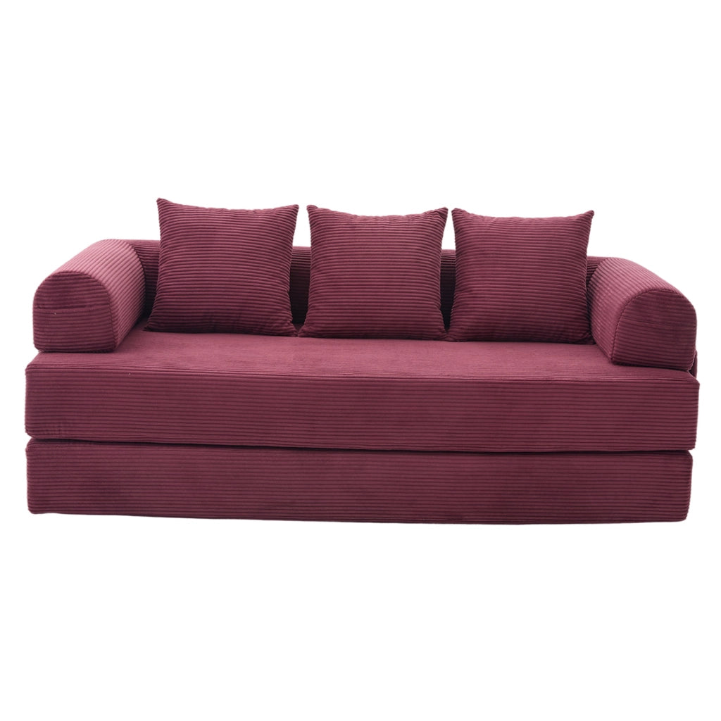 Divano 200x94x67 cm modulare in velluto a coste rosso vino