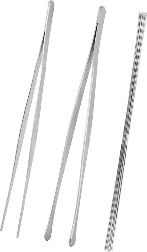 Set di cucina con 22 pezzi, 30 cm, in acciaio inossidabile, con 20 spine di griglia in acciaio inossidabile, estremità rotonda e punta, pincetta per cucina e griglia