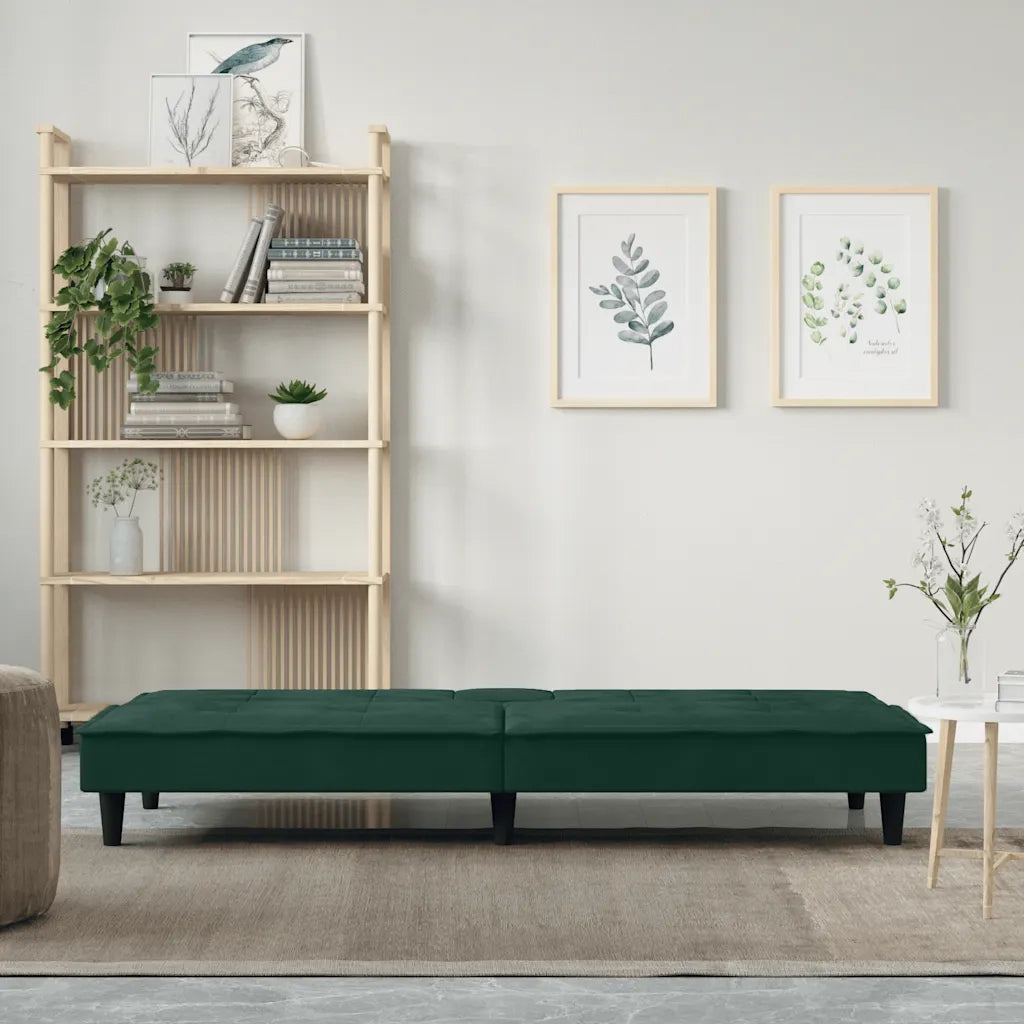 Divano Letto con Portabicchieri in Velluto Verde Scuro 351922