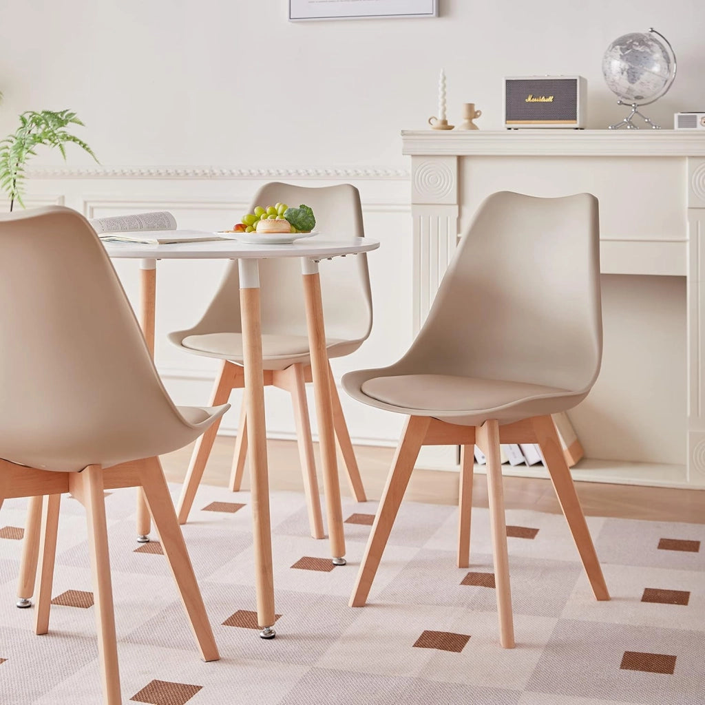GrandCA HOME Tavolo da Pranzo e 4 Sedie da Pranzo Set da Pranzo Moderno, Struttura di Giunzione Tavolo Rotondo da Tavolo e Sedie da Cucina Beige