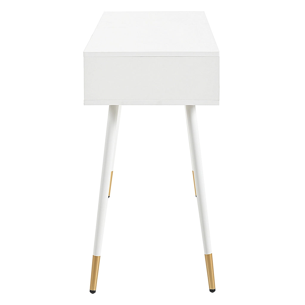 Toeletta con 2 cassetti e gambe in metallo; per camera da letto; 100×40×76 cm; bianco