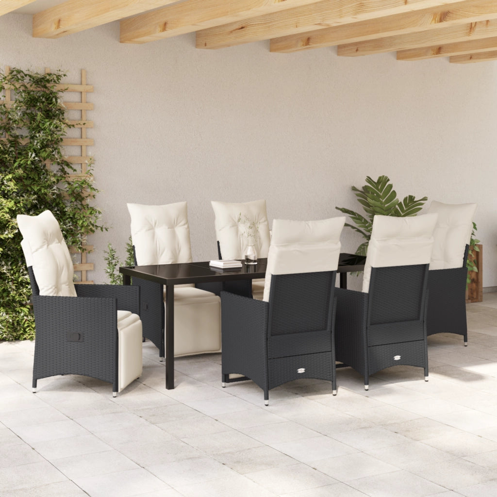 Set da pranzo da giardino 7 pezzi con cuscini Rattan nero