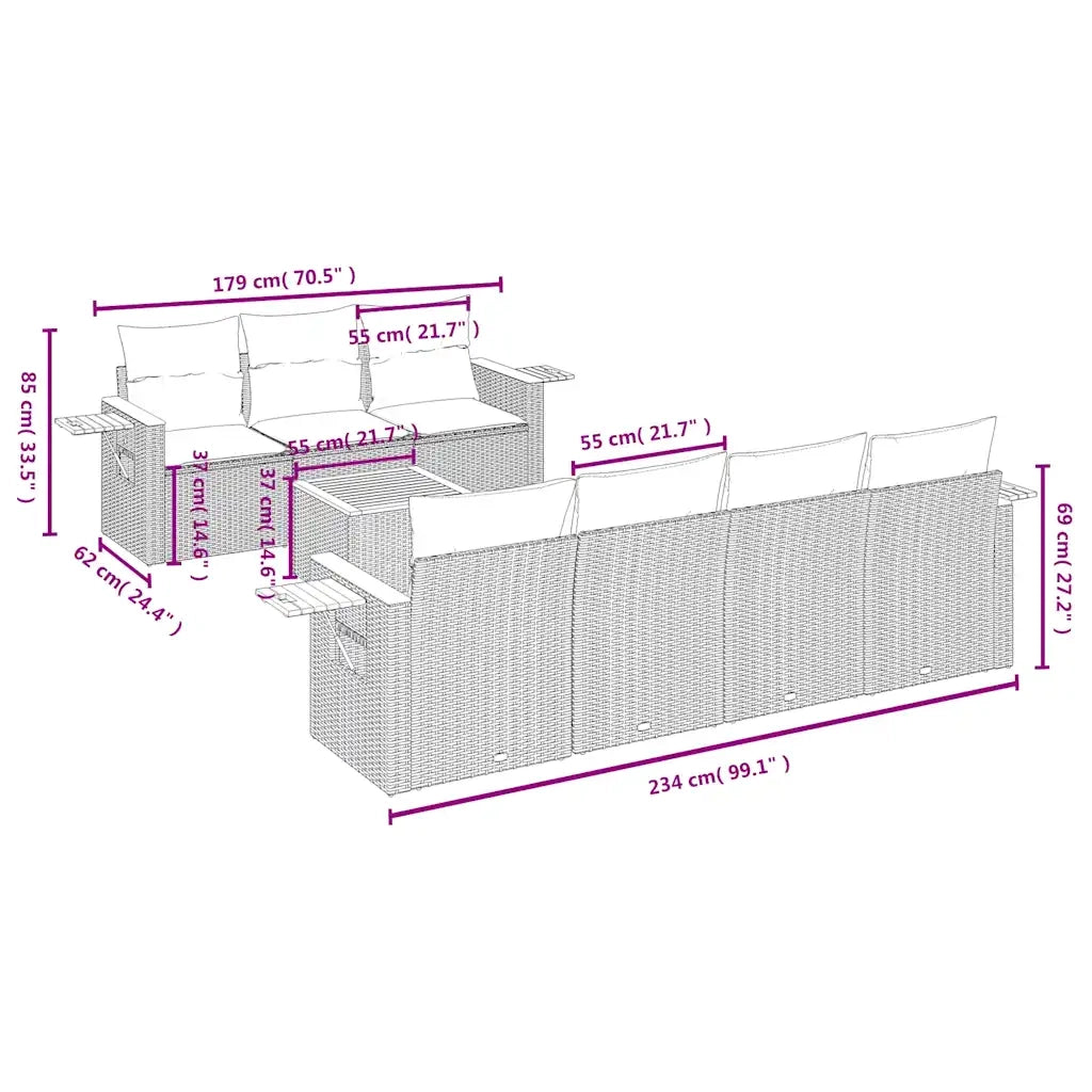 Set Divani da Giardino 8 pz con Cuscini Grigio in Polyrattan 3226649