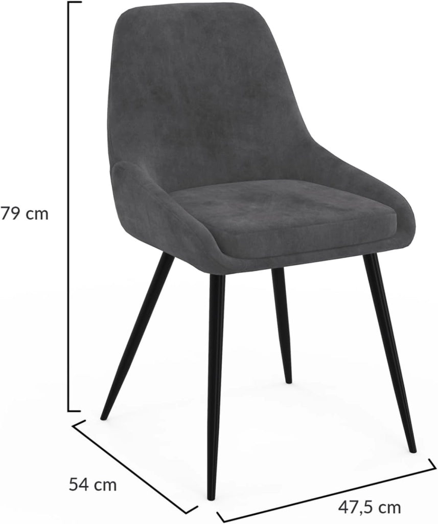 Set di 4 sedie THALYA in velluto grigio scuro con braccioli