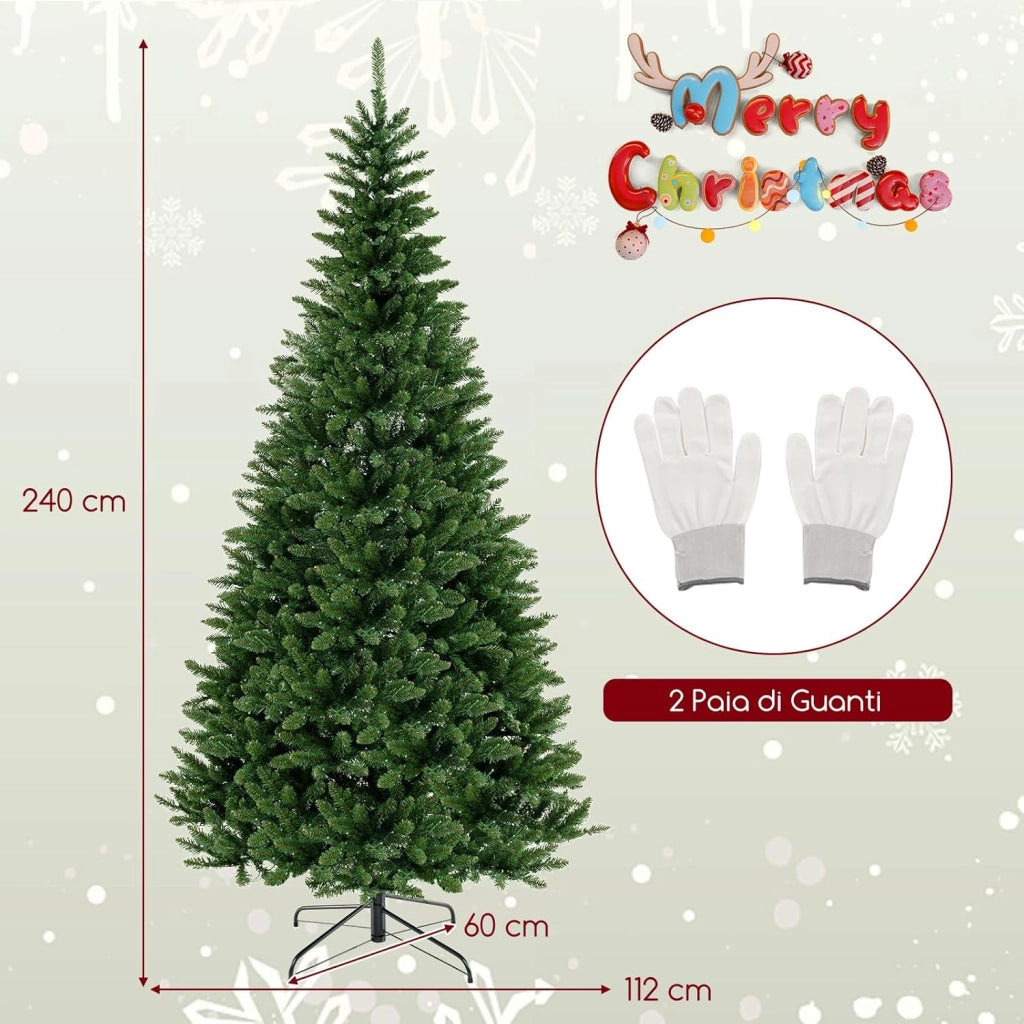 Albero di Natale Artificiale da 240 CM per Angolo, Albero di Natale Pre-illuminato con 360 Luci LED Bianche Calde, 1137 Rami e Supporto in Metallo, Decorazione Festiva Salvaspazio per Casa