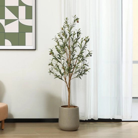 Pianta Artificiale, 150 cm, Stelo con Tronco in Legno Naturale e Frutta Realistica per Decorazione Casa e Ufficio - Grande Pianta Artificiale per Interno, 1 Pacchetto