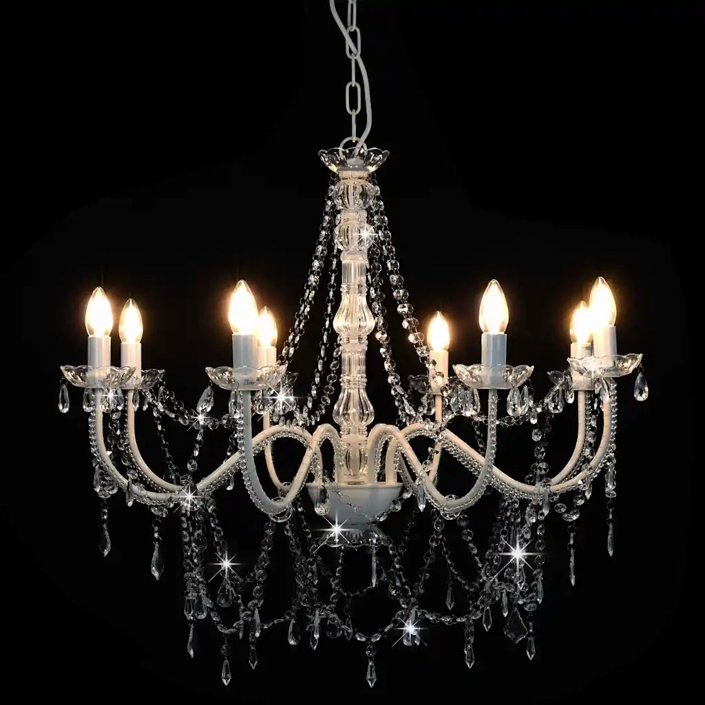 Lampadario con Perline Bianco 8 Lampadine E14 CFW2521108