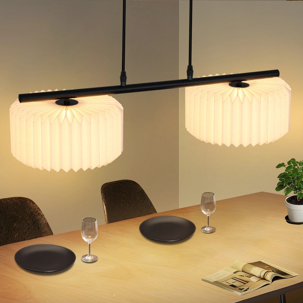 Lampada a Sospensione ZMH vintage lungo - Paralume in carta bianca 2 luci (senza lampadina)