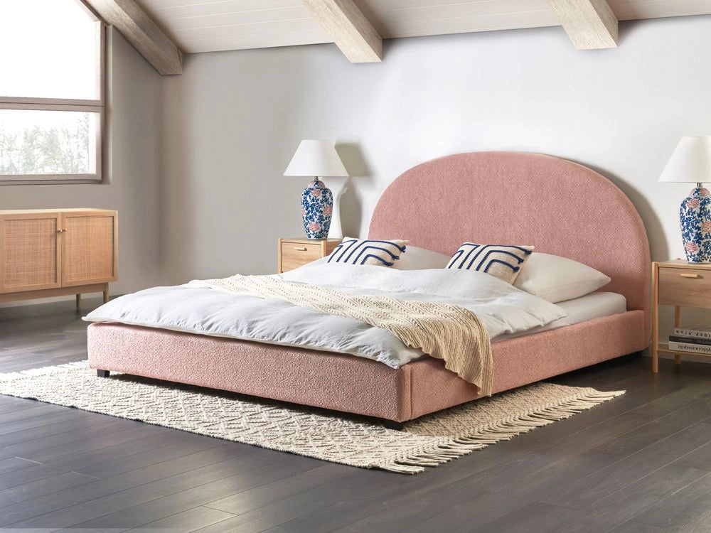 Letto rosa pastello in Boucle 180 x 200 cm Design minimalista retrò