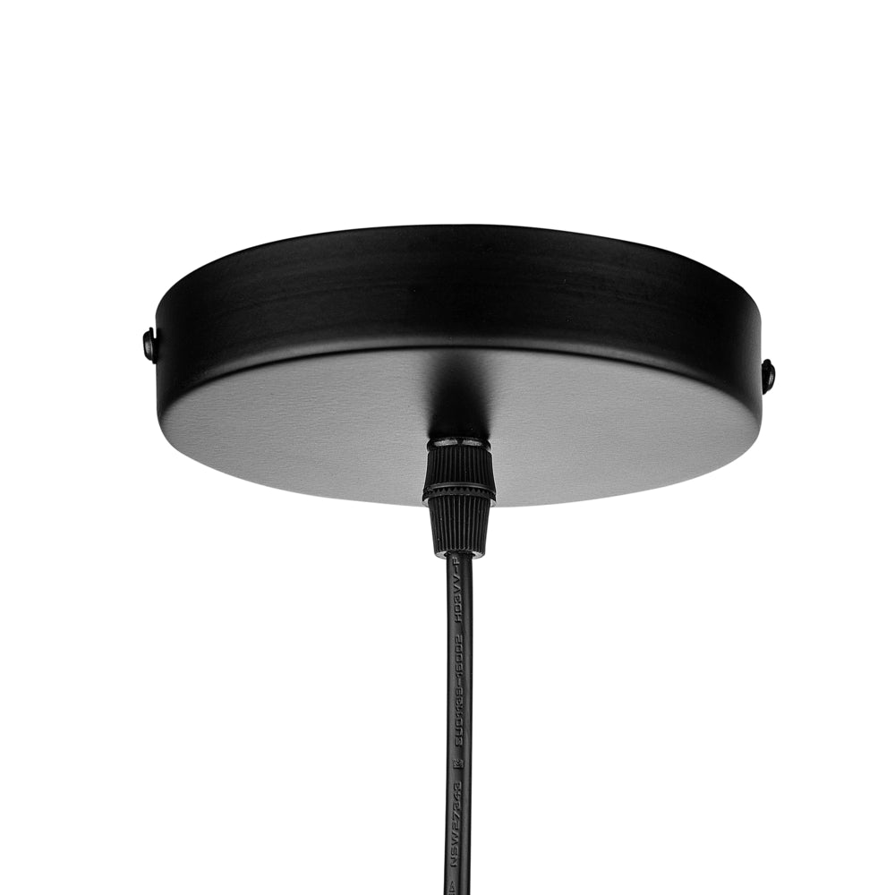 Lampadario in Carta Nero con Paralume Intrecciato Rotondo Stile Boho