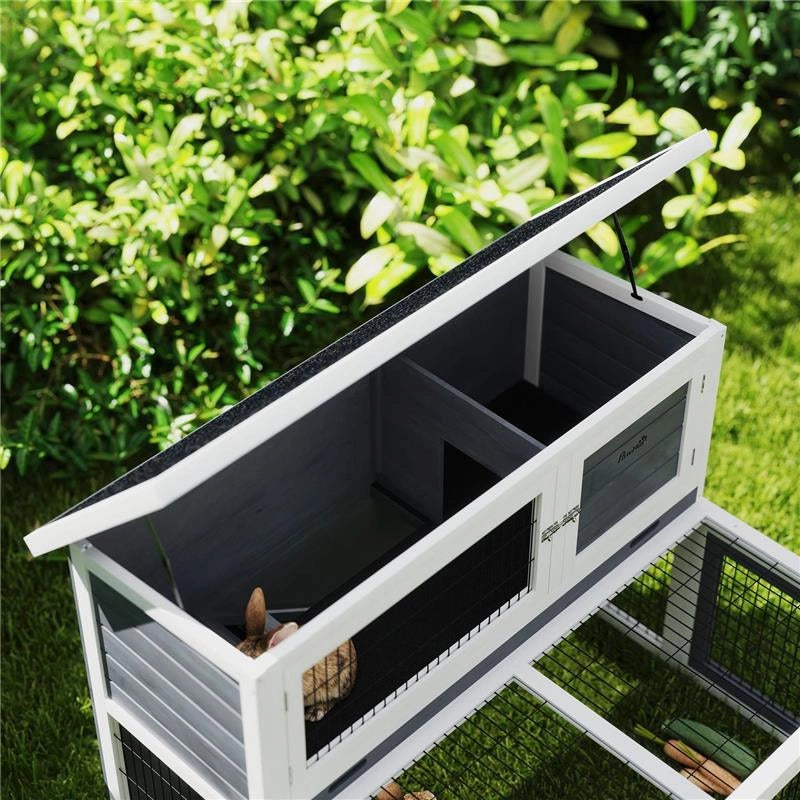 CONIGLIERA A 2 LIVELLI CON VASSOIO ESTRAIBILE IN LEGNO DI ABETE E ACCIAIO 122X95X93.5 CM MULTICOLORE