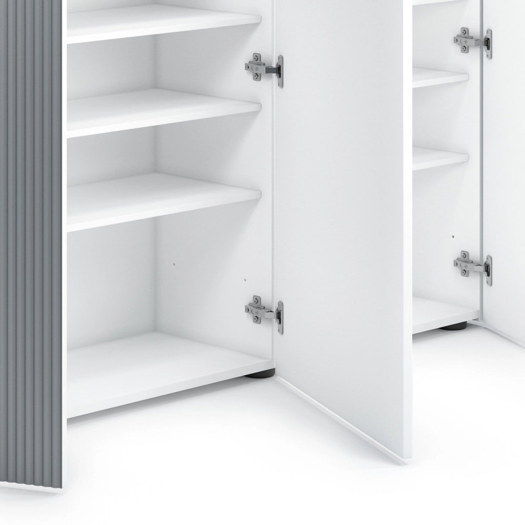 Mobile Portascarpe Caresan, Scarpiera 28 Paia Made in Italy, 145x34x115h cm Bianco Lucido