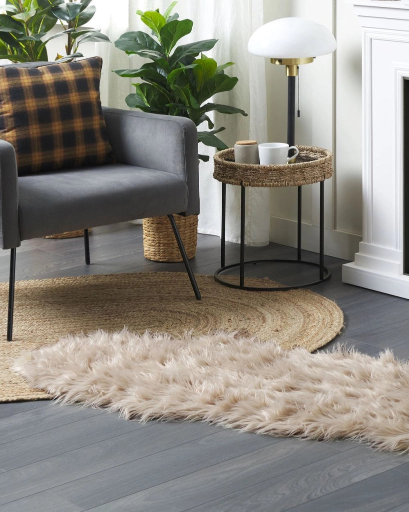 Tappeto in finta pelle di pecora beige 60 x 180 cm stile rustico classico per interni