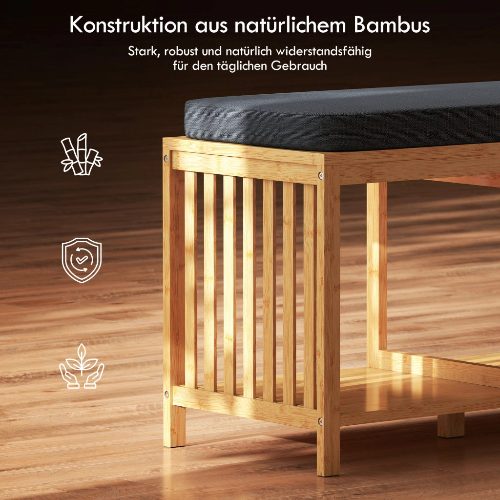 Panca con Portascarpe e Seduta Imbottita ¨C Zephmum ¨C Legno Naturale 80x35x45 cm
