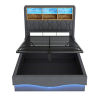 Letto-Xylo-140x200 cm-LED app, USB, metallo, lino grigio