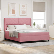 Letto a molle con materasso Rosa 180 x 200 cm Velluto