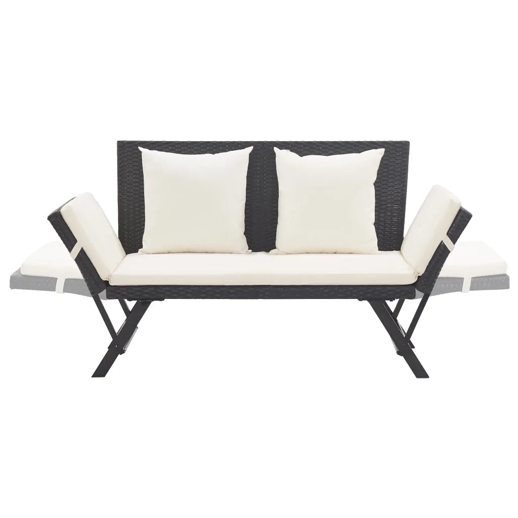 Panchina da Giardino con Cuscini 176 cm Nera in Polyrattan 46230