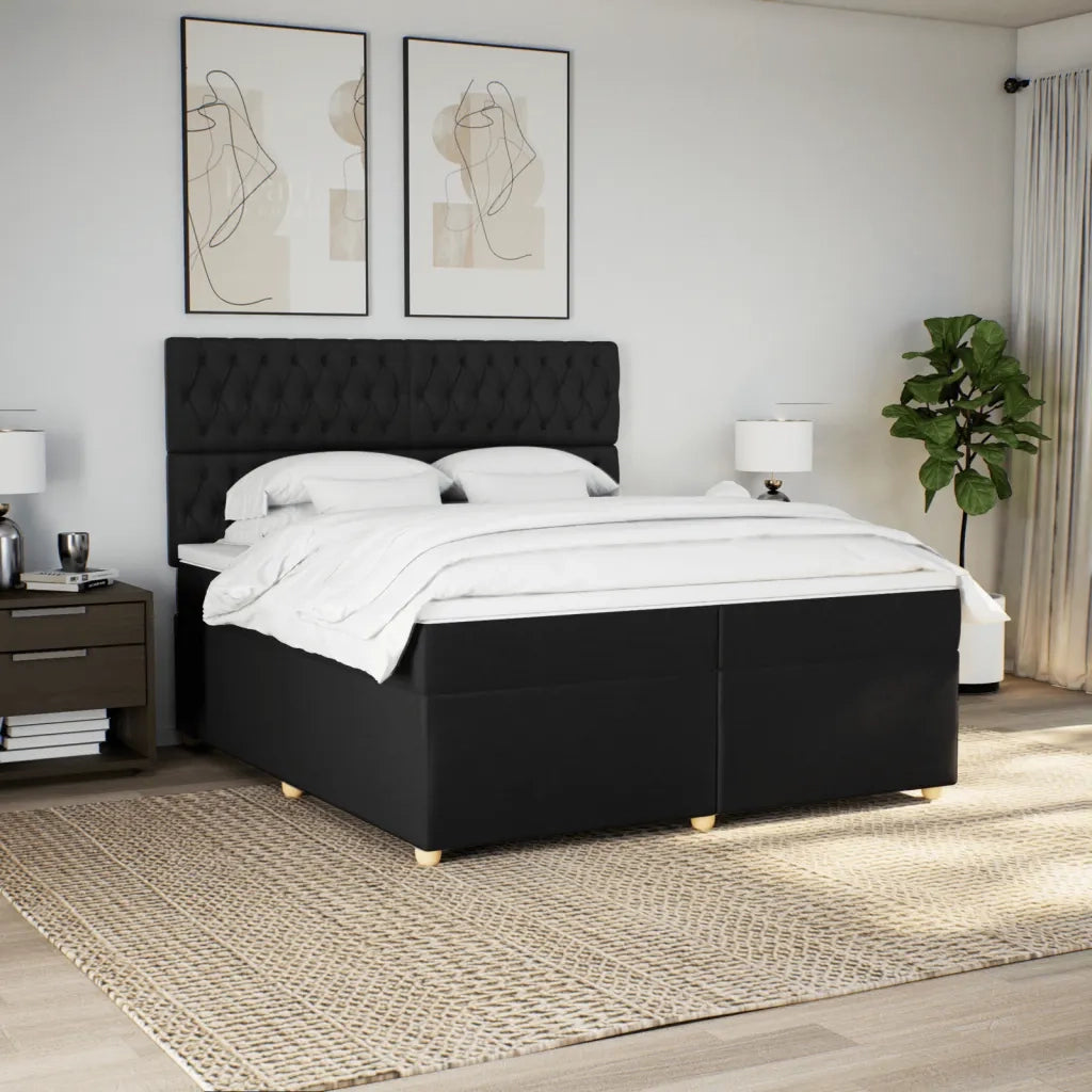 Giroletto a Molle con Materasso Nero 200x200 cm in Tessuto