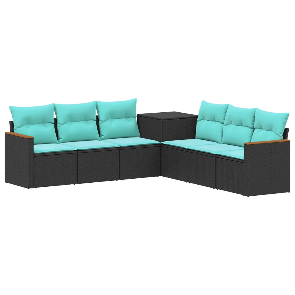 Set di divani 7 pz Nero e Blu Rattan sintetico e Acciaio 3448856