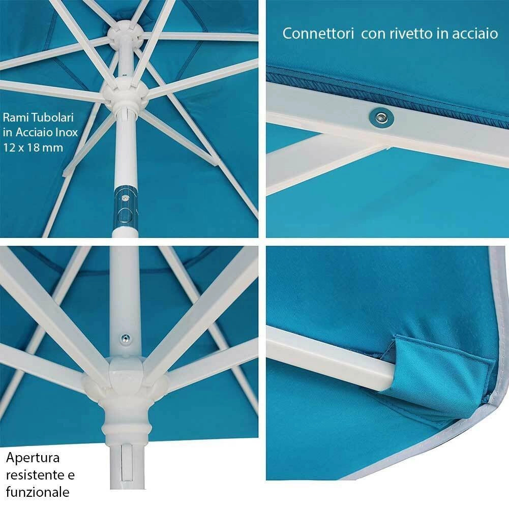 Ombrellone Mare Spiaggia Giardino Acciaio Inox Grande 210cm Azzurro con Custodia