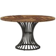 Tavolo da pranzo rotondo 119x119x76 cm MDF nero e marrone rustico per 6 persone