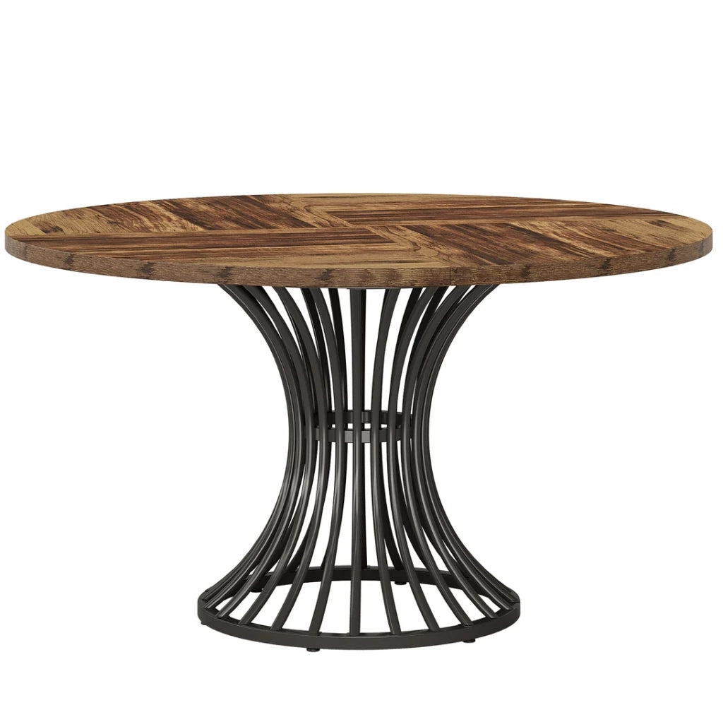 Tavolo da pranzo rotondo 119x119x76 cm MDF nero e marrone rustico per 6 persone