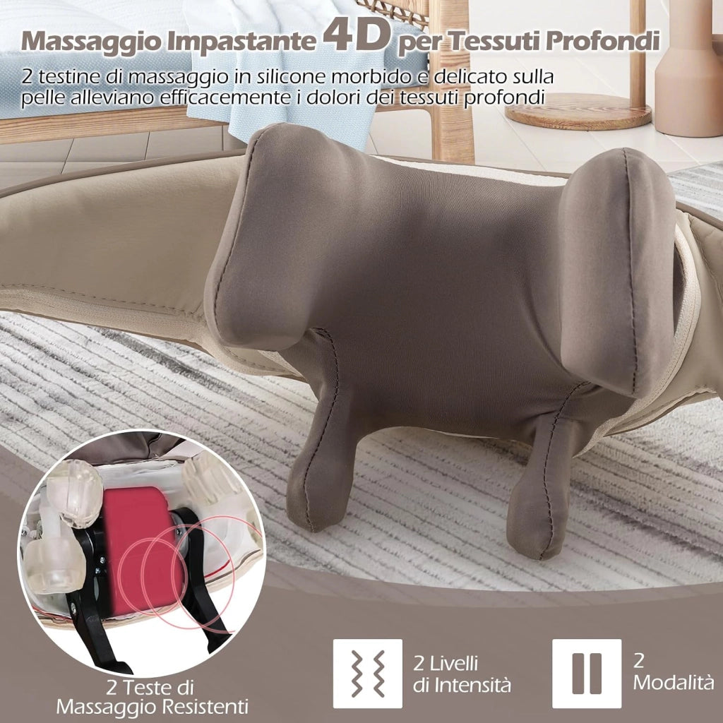 Massaggiatore Cervicale per Collo e Spalle Senza Fili con Riscaldamento, Impasto Profondo 4D dei Tessuti, 2 Modalità, 2 Livelli di Intensità e Batteria Integrata 2500 mAh (Beige)