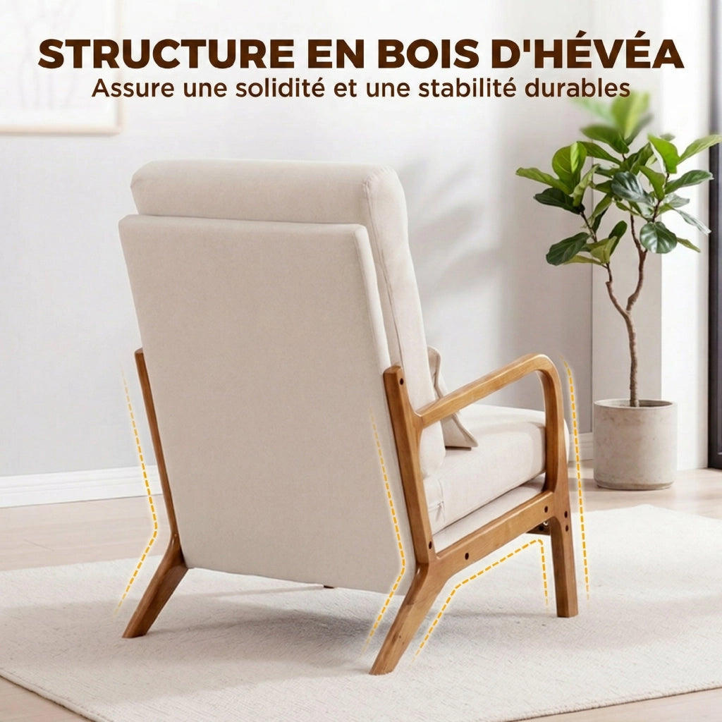 Poltrona imbottita in lino con supporto lombare ¨C zephmum ¨C crema 64x86x93