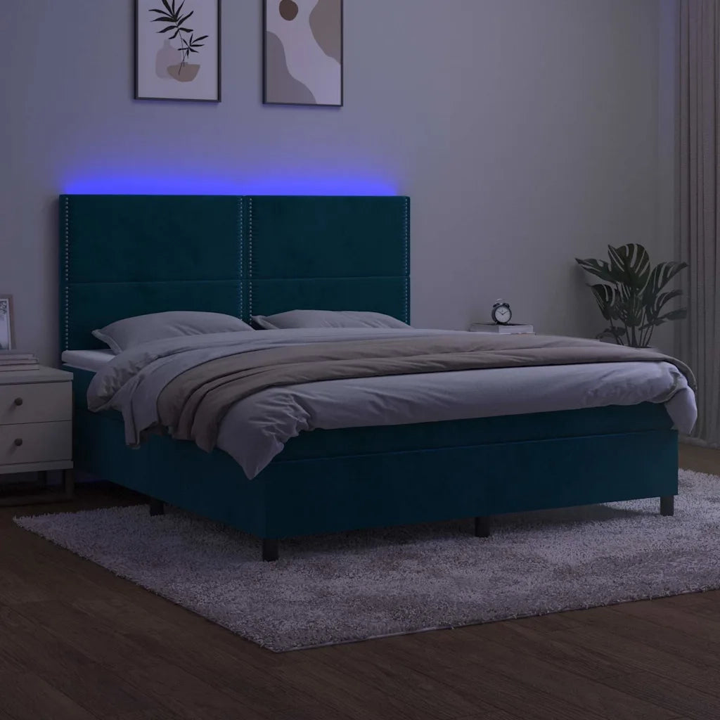 Letto a Molle con Materasso e LED Blu Scuro 160x200 cm 3136075