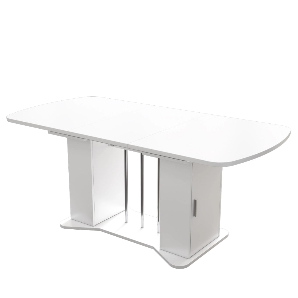Tavolo da pranzo allungabile con 1 vano contenitore; stile classico; per sala da pranzo; bianco