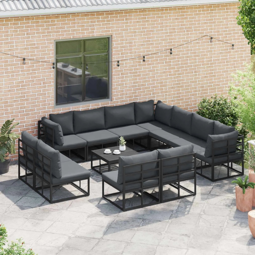 Set Divano da Giardino con cuscino 11 pcs Nero Alluminio