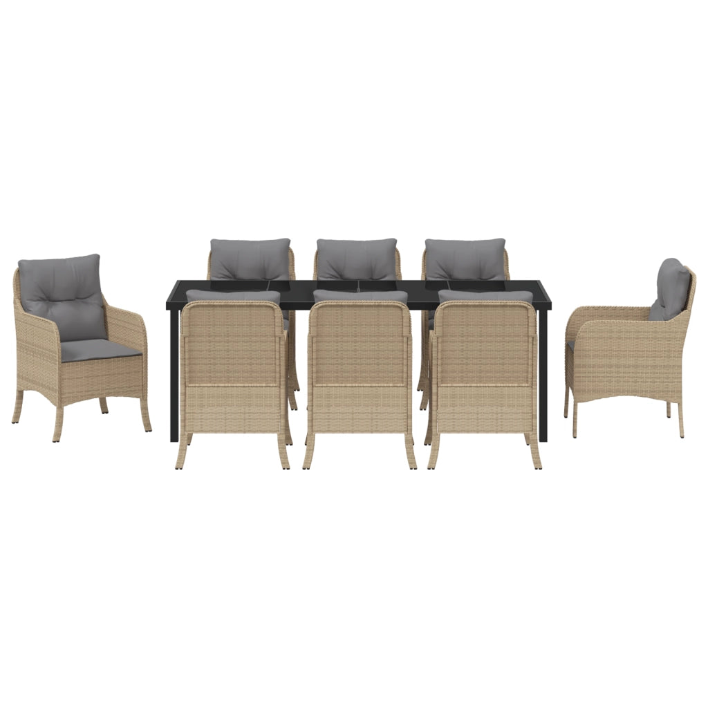 Set di Pranzo da Giardino 9 Pezzi con Cuscini Beige Polyrattan