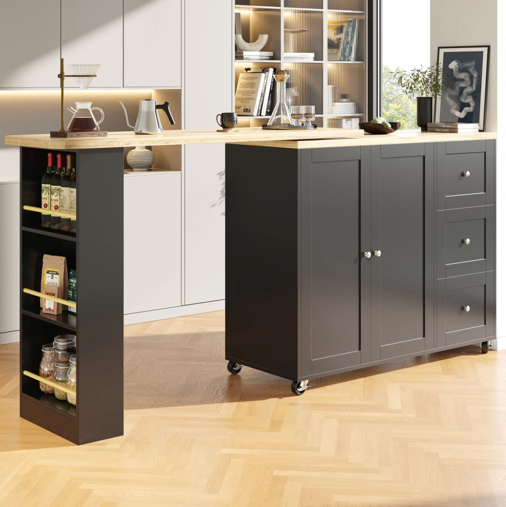 Mobile bar 203x39x106 cm girevole a 360° con ruote; in MDF nero