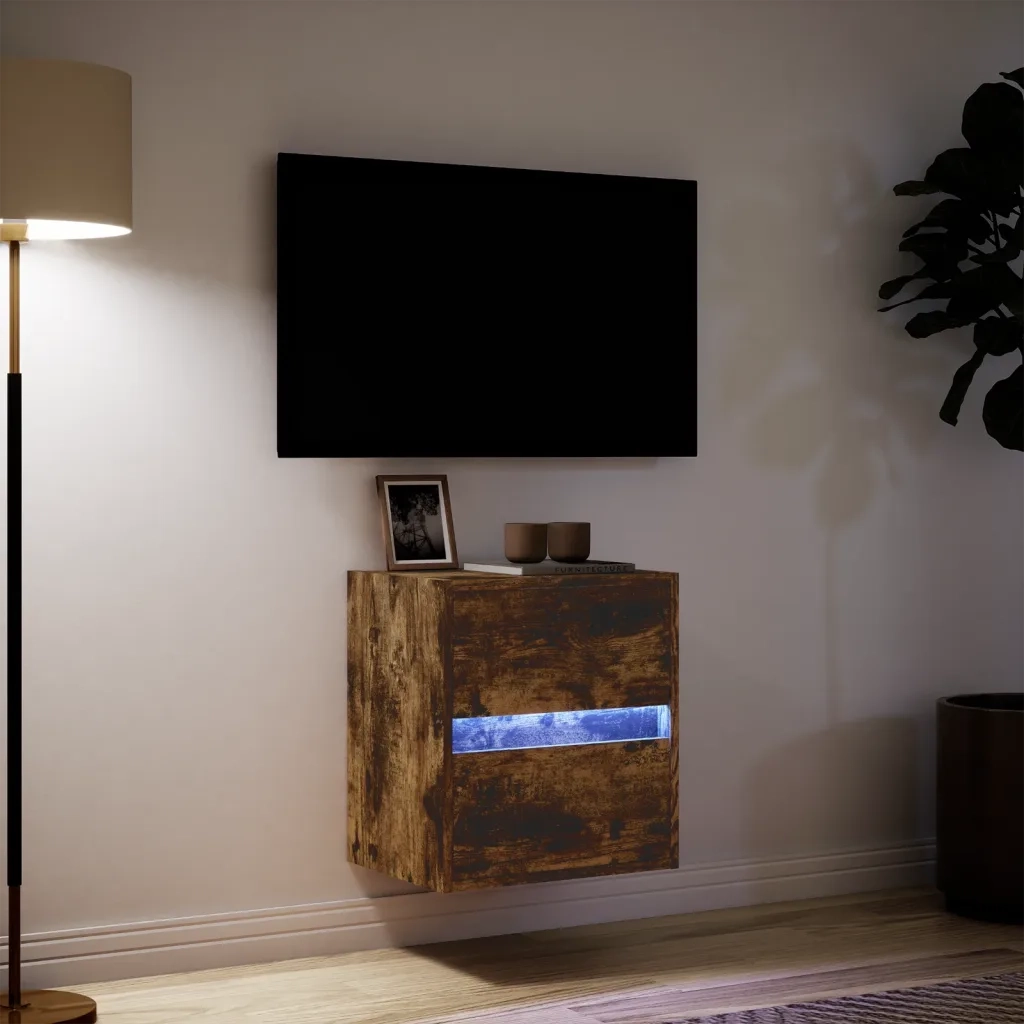 Mobile TV a Parete | Armadietto TV | Mobile Porta TV con Luci LED Rovere Fumo 41x31x45 cm