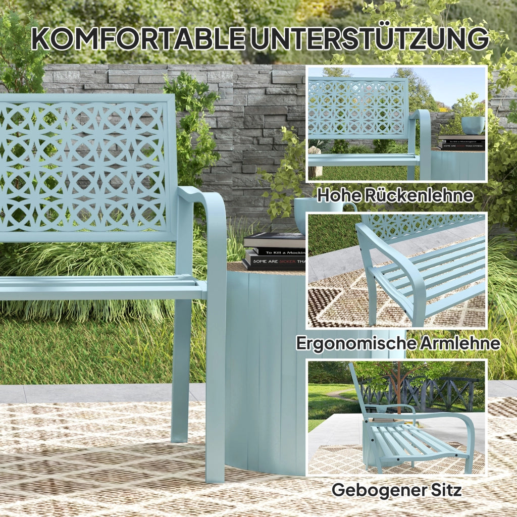 Panca Da Giardino Due Posti Elegante 127 X 63 X 85 Cm Acciaio Blu Per Esterni Resistente