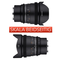SAMYANG MF 14mm T3.1 VDSLR MK2 MFT - obiettivo ultragrandangolare veloce T3.1 per cine e video con innesto MFT, lunghezza focale fissa di 14 mm, cerchietti di messa a fuoco nero