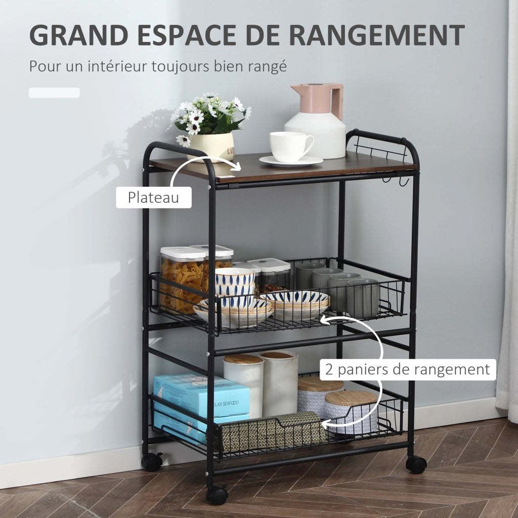 Carrello da cucina 3 livelli ¨C zephmum ¨C 60x38x85,5 cm, noce