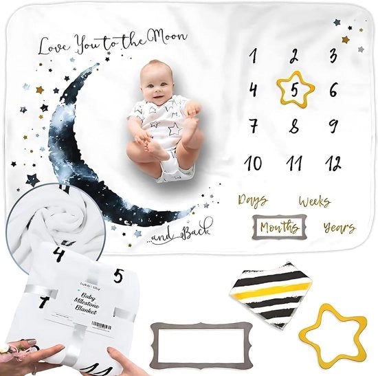 Deken per Bambino per Ragazzo - 150x100cm - Accessori per Fotografia - Grafico di Crescita per Primo Anno