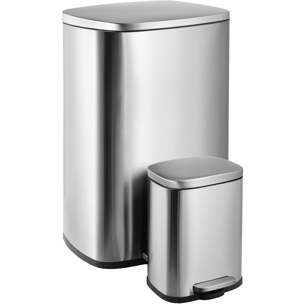 Set Pattumiera Cucina 50l + 5l, Set di Cestino a Pedale in Acciaio, con Chiusura Silenziosa, Secchio Interno, isolare gli odori, Grande Pattumiera, per Ufficio, Casa, Camera, Nero