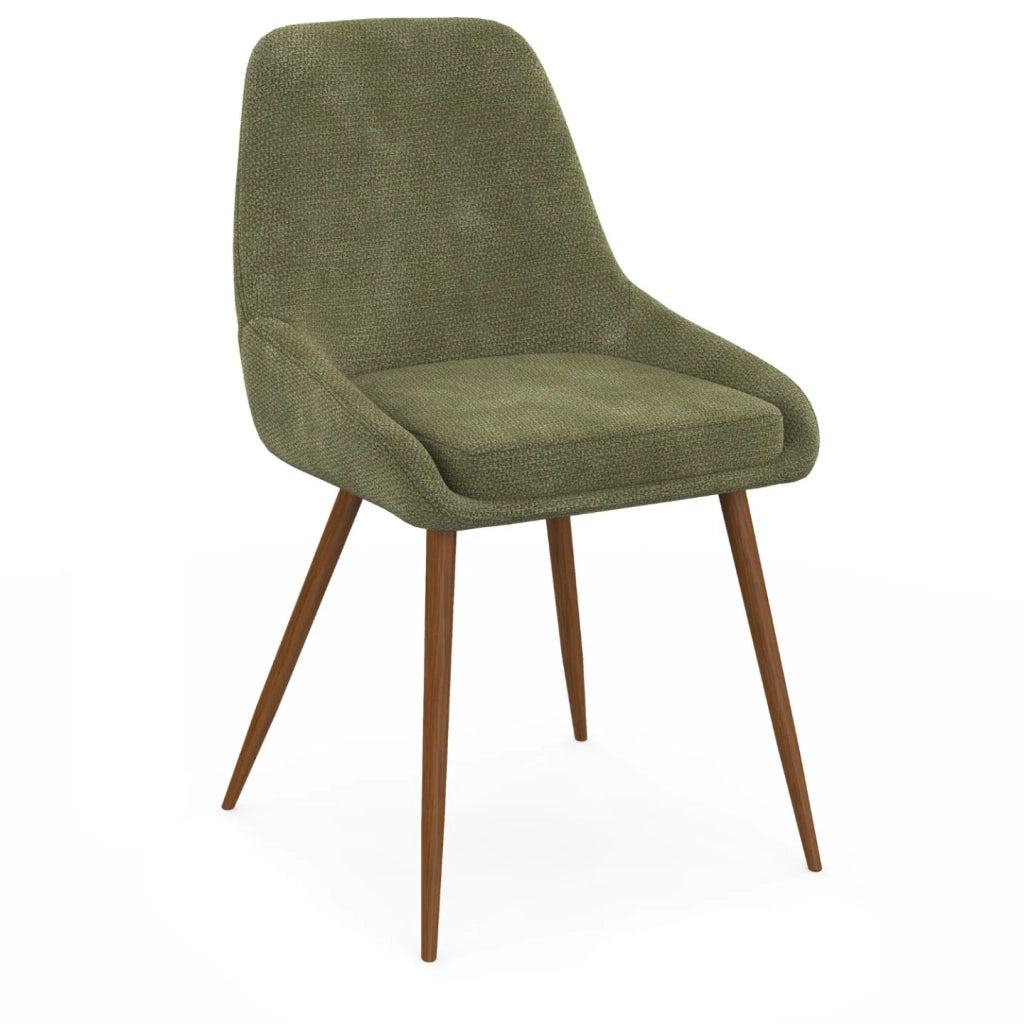 IDMarket - Set di 4 sedie THALYA in tessuto ciniglia verde e gambe effetto noce con braccioli