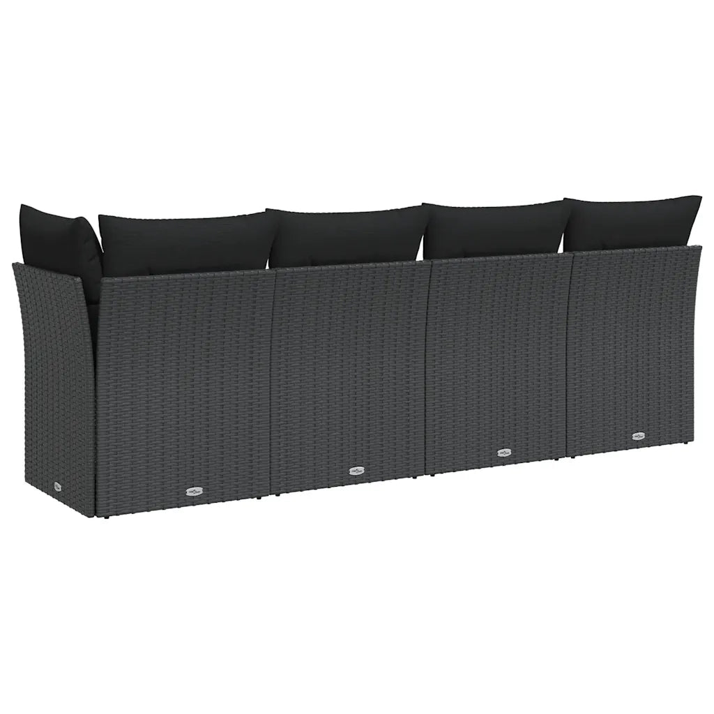 Divano da giardino con cuscini 4 Posti-Sofa da Giardino-Divano da esterno nero in polyrattan 755920