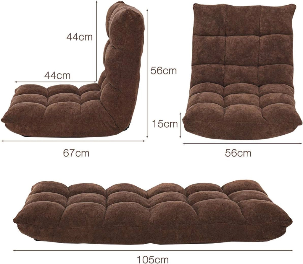 Sedia da pavimento, sedia imbottita pieghevole, cuscino da pavimento regolabile a 14 livelli con schienale, poltrona da meditazione morbida (marrone)
