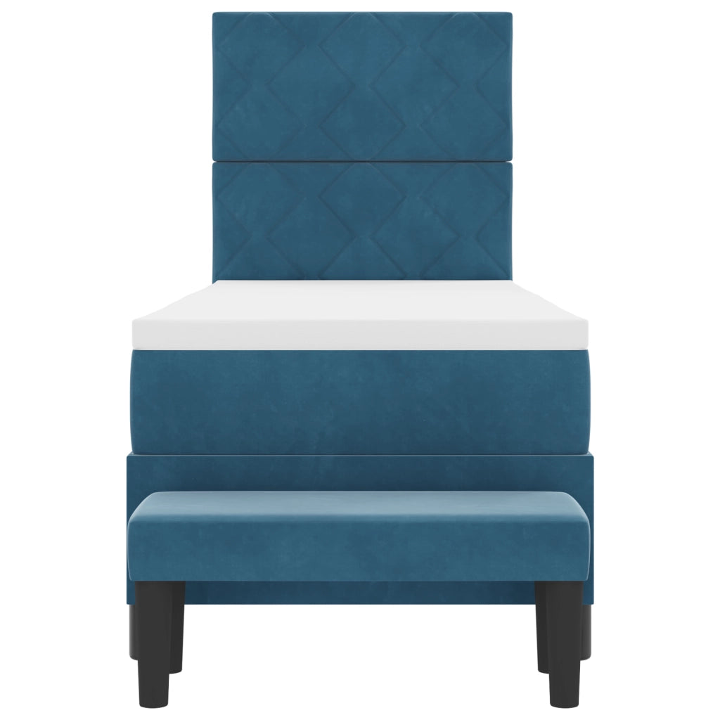 Letto Box Spring con Materasso e Panca Blu Scuro 80x200 cm in Velluto