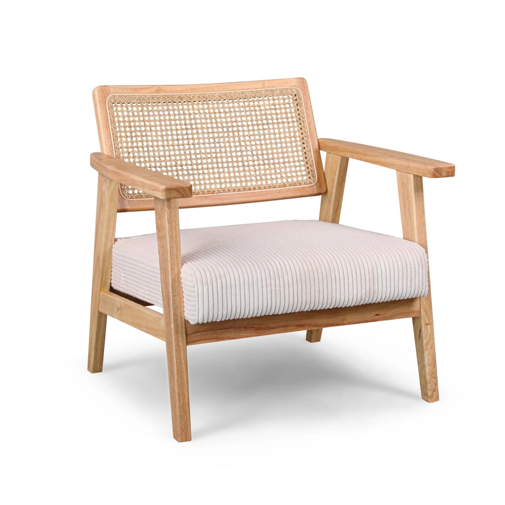 Artena - Poltrona in legno massello di Parawood con innesti in polyrattan e seduta in velluto a coste