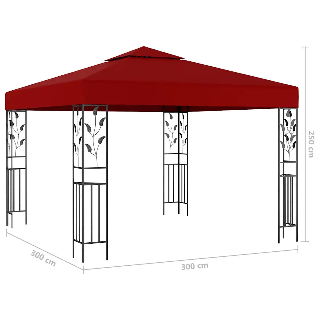 Gazebo | Pergolato con Stringa di Luci LED 3x3 m Rosso Vino
