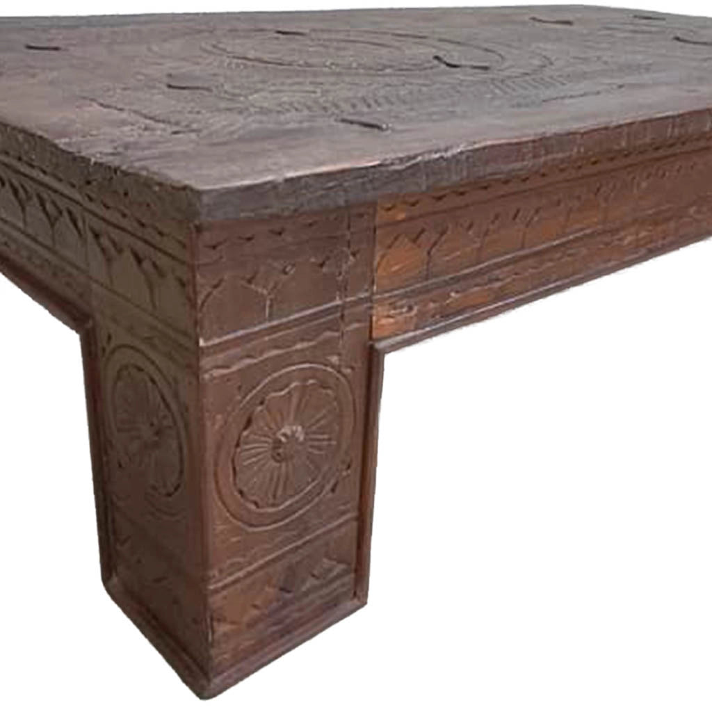 Tavolino in legno artigianale marrone 150x85x37h cm