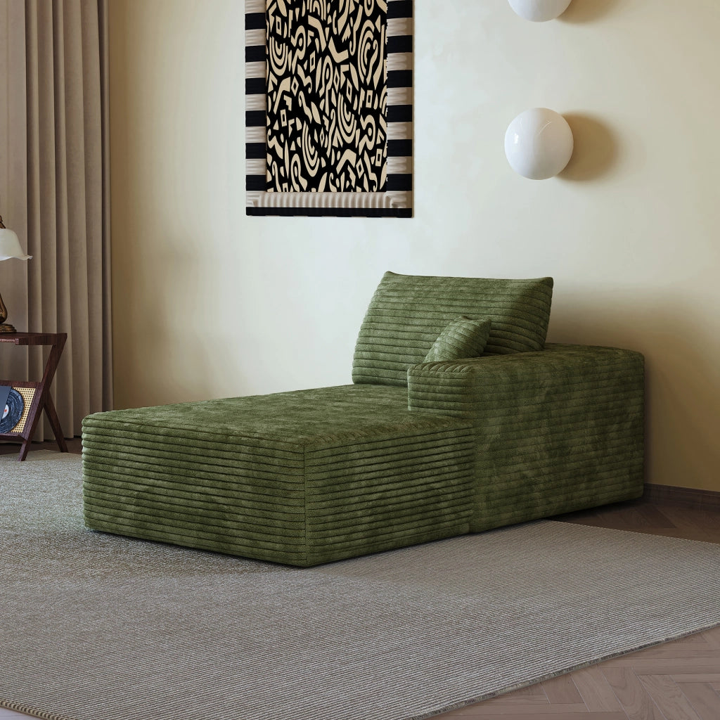 DIVANO angolare reversibile con chaise longue, tessuto corduroy verde